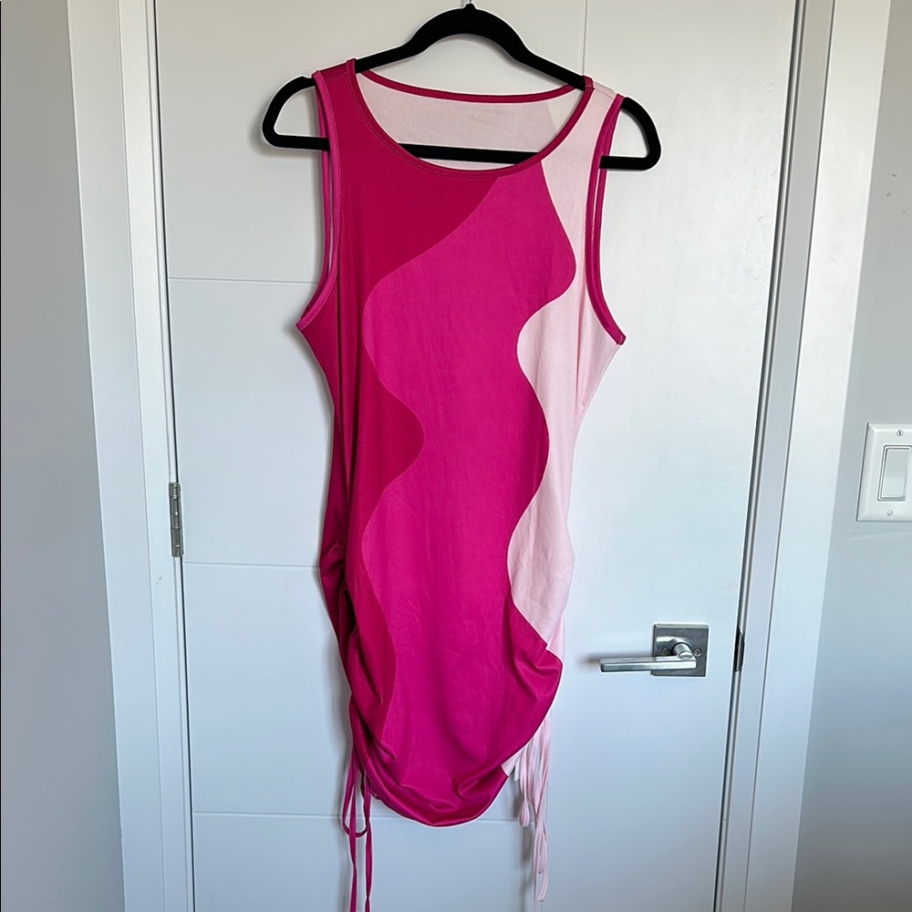 Pink Colorblock Ruched Dress